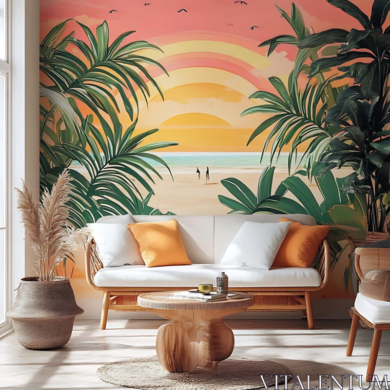 AI ART Tropical Beach Scene in Modern Living Room