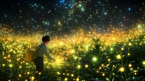 Luminous Meadow Under a Starry Night