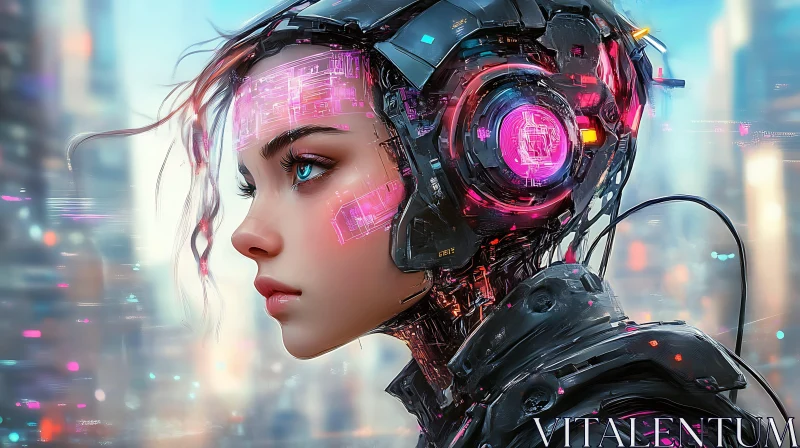 High-Tech Cyborg in a Futuristic City AI Image