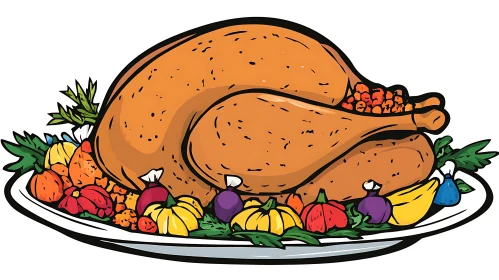 Cartoon Turkey Feast for Thanksgiving