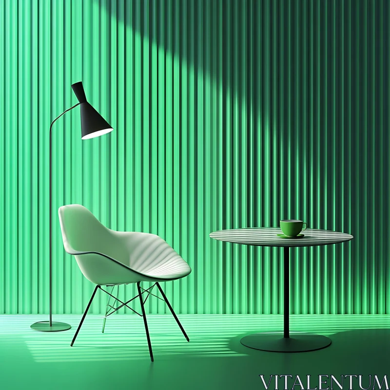 AI ART Modern Green Room with Chair and Table