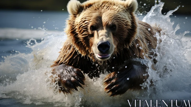 Grizzly Bear in Water: A Close-up Encounter AI Image