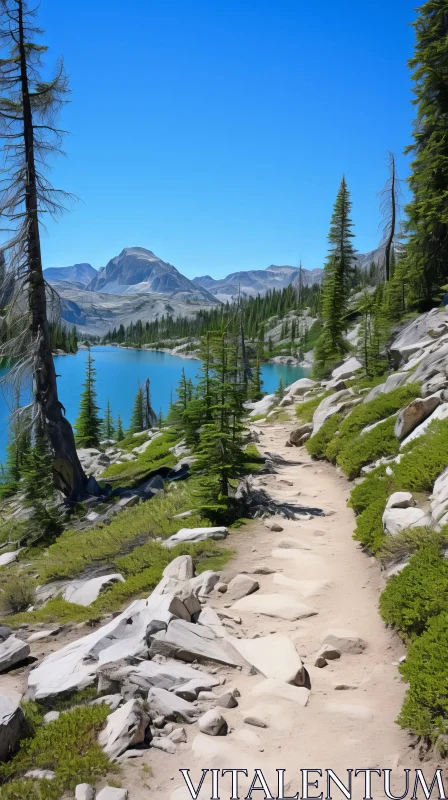 Trail Around Mountains and Lake | Vibrant Colors | Sublime Wilderness AI Image