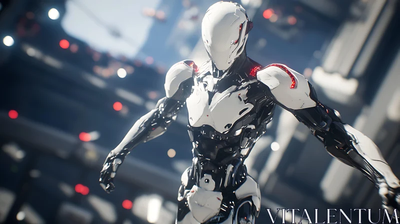 Advanced Technological Cyborg with Red Accents AI Image