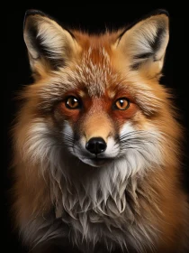 Detailed Fox Face on Black Background
