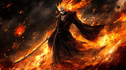 Warrior in Flames with Katana