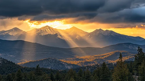 Sunbeams Illuminating Mountain Peaks