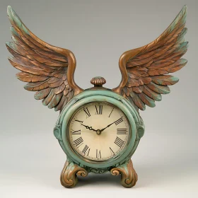 Fantasy Winged Clock with Roman Numerals