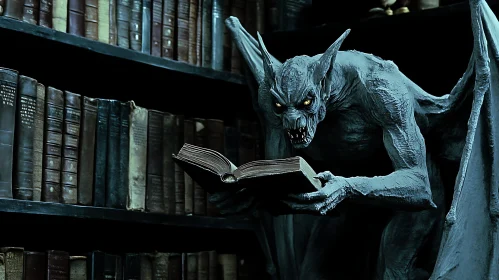 Stone Gargoyle Reads a Book