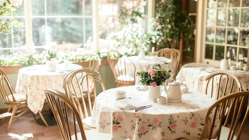 Sunlit Tea Room with Vintage Furniture