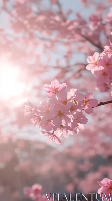 AI ART Serene Cherry Blossom Flowers in Spring Sunlight