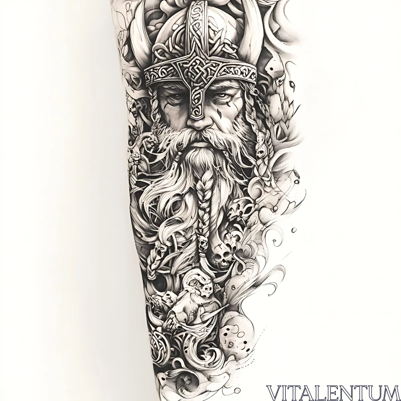 Intricate Viking Warrior Tattoo on Arm AI Image