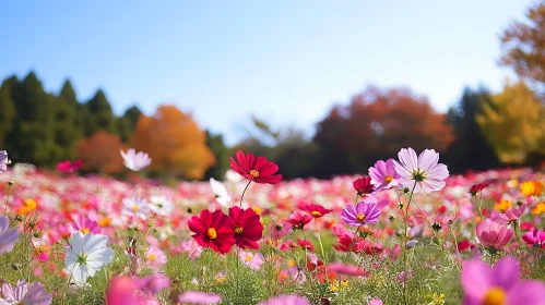 Field of Cosmos Flowers in Bloom