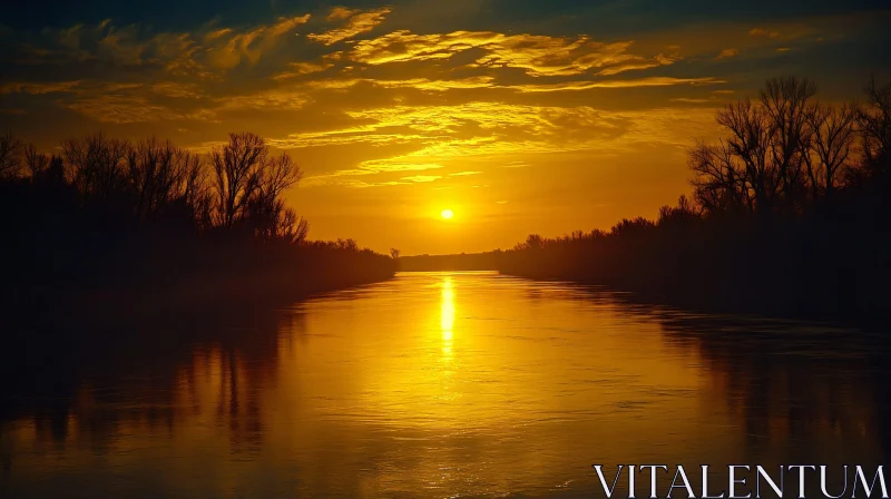 AI ART Golden Sunset Over Serene River