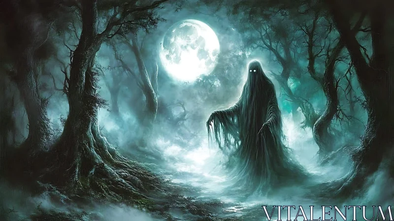 AI ART Moonlit Specter in the Haunted Forest