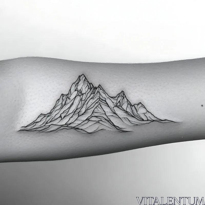 AI ART Elegant Line Art Mountain Range Tattoo