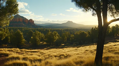 Picturesque Mountain Landscape with Golden Field