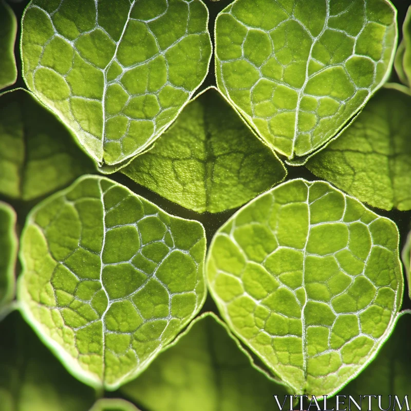 AI ART Sunlit Green Leaves Macro View