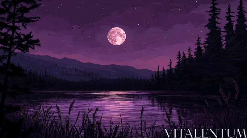 AI ART Tranquil Lake under Full Moon