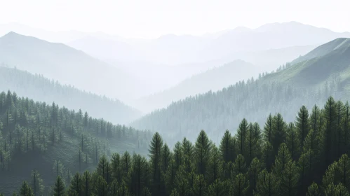 Tranquil Misty Forest with Mountain Layers