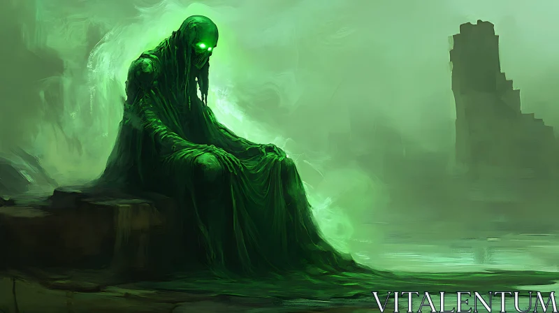 AI ART Mystical Green Entity in Gloomy Setting