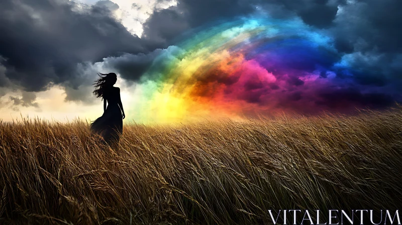 Rainbow Over Wheat Field AI Image