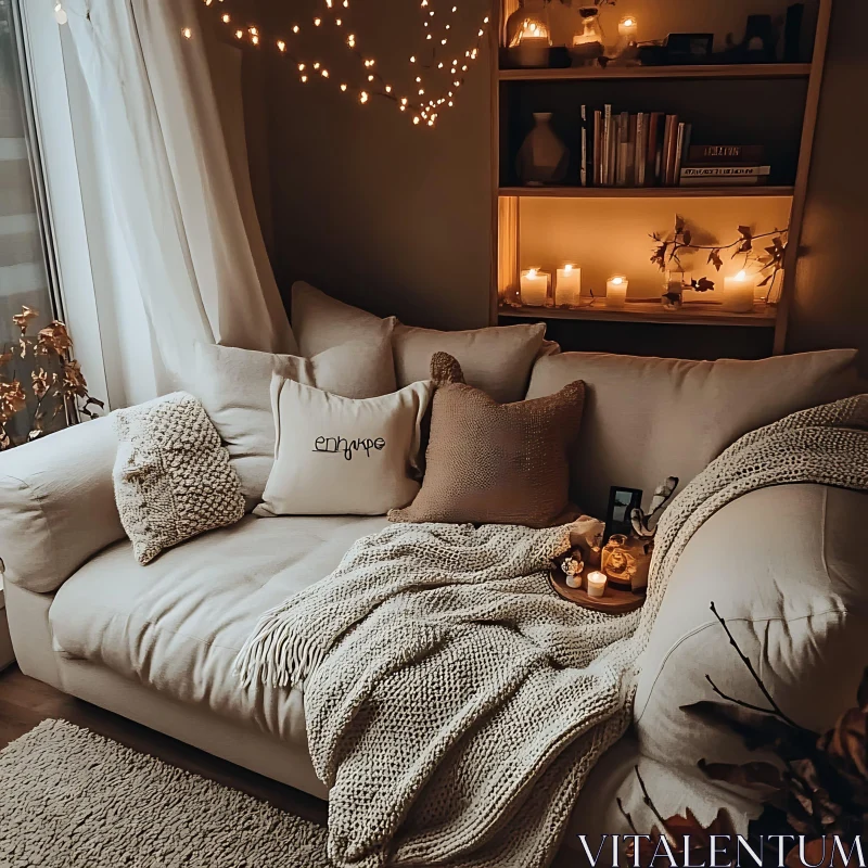 Relaxing Couch with Pillows and Blanket AI Image