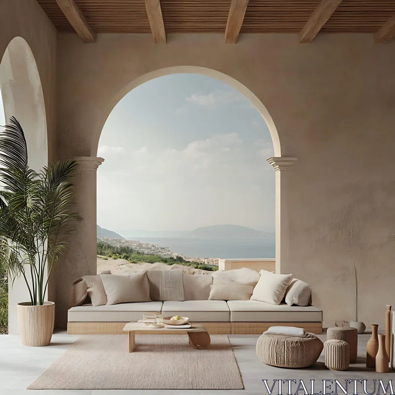 AI ART Minimalist Interior with a Stunning Sea View