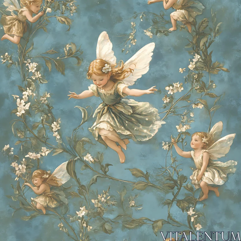 AI ART Ethereal Children with Wings and Flowers