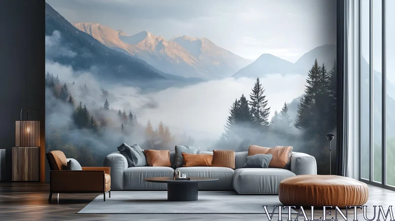 AI ART Modern Interior with Mountain Landscape