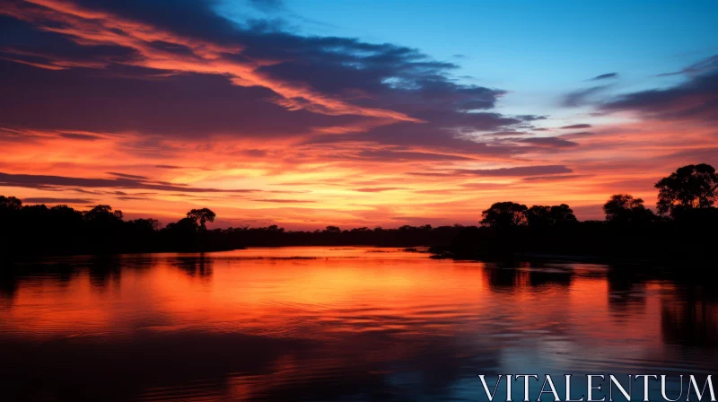 Breathtaking Sunset: Blue and Orange Sky over Water AI Image