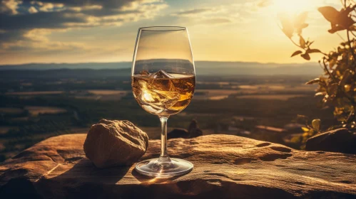 Captivating Nature: Wine Glass on Granite Rock with Scenic Mountain Views
