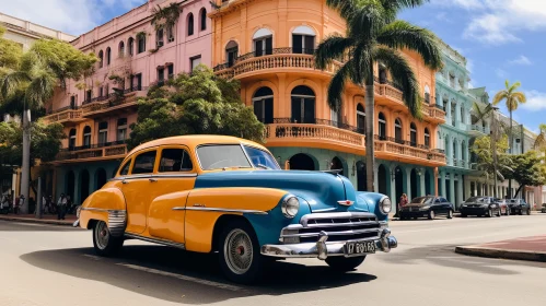 Captivating Vintage Car on Colorful Street | Transcendent Art