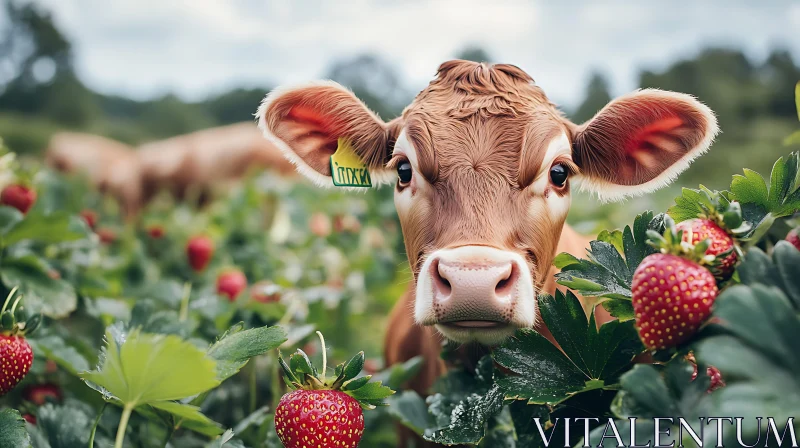 Pastoral Cow Amongst Strawberries AI Image