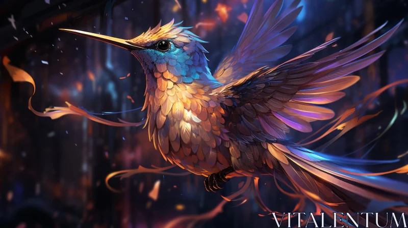 AI ART Colorful Hummingbird in Dark Field: An Animated Pixel-Art Wallpaper