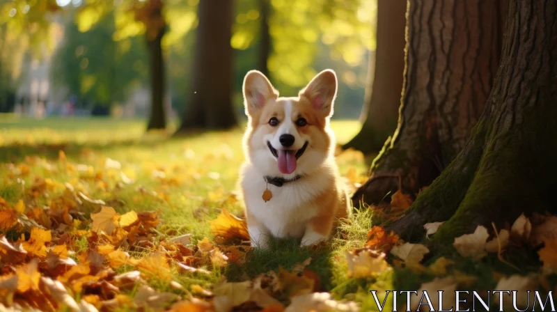 Cute Corgi in Autumn Park - Joy and Colorful Fall Leaves AI Image