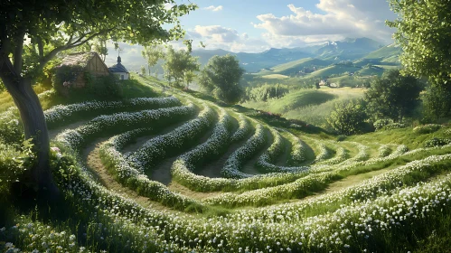 Idyllic Flower Terraces and Cottage View