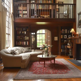 Cozy Living Room with Bookshelves