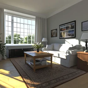 Cozy Interior with Sunlight and Furniture