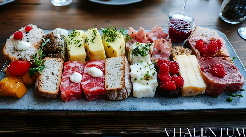 Gourmet Charcuterie and Cheese Board with Fresh Garnishes AI Image