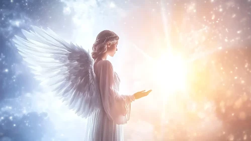 Angel with Wings in Divine Light