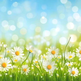 White Daisies Field with Bokeh Lights