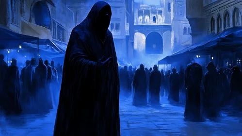 Cloaked Figure in Blue Night