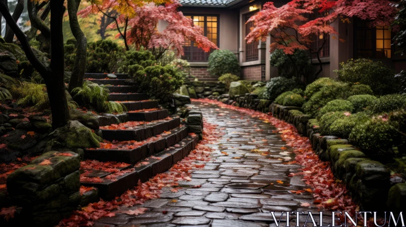 Enchanting Stone Pathway Through Fall Foliage - Japanese-inspired Art AI Image
