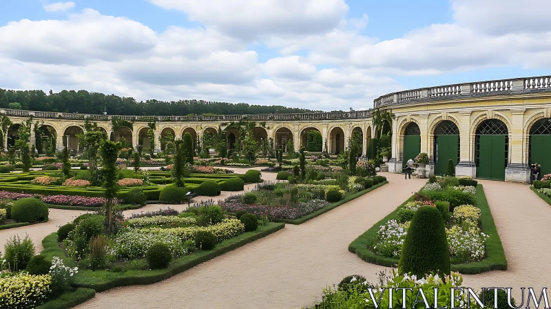 Formal Garden with Classical Building AI Image