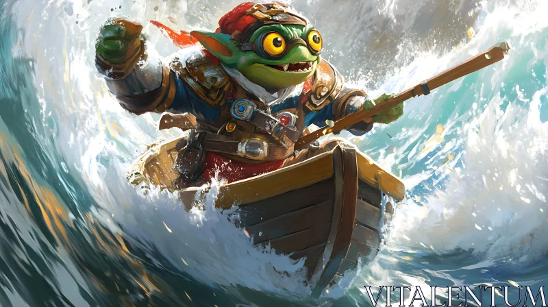 AI ART Green Goblin Navigating Rough Seas in Small Boat