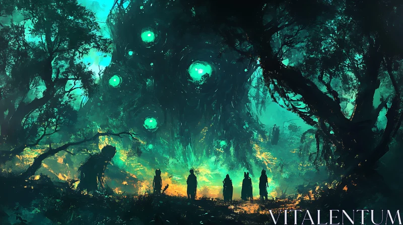 AI ART Figures in Ethereal Forest with Orbs