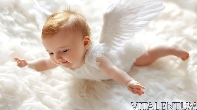 Infant Angel Lying on White Fur AI Image