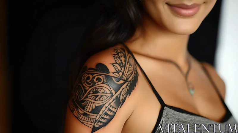 AI ART Intricate Black Ink Shoulder Tattoo