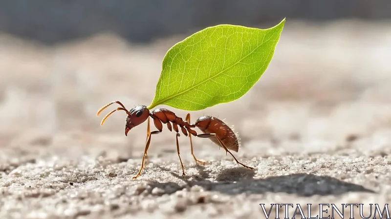 Macro Shot of an Ant with Leaf AI Image